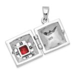 Sterling Silver Rhod-plated Polished/Antiqued Garnet Square 16mm Locket - Image 5
