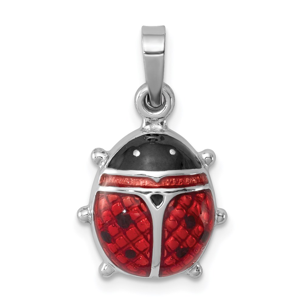 QP2414.jpg Sterling Silver Rhodium-plated Enameled Ladybug Pendant - Image 1