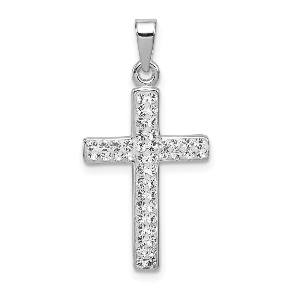 QP2489.jpg Sterling Silver Rhodium Plated Stellux Crystal Cross Pendant - Image 1