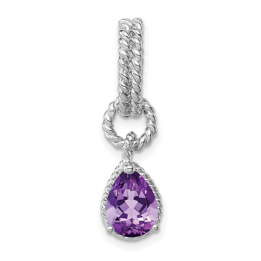 QP2888AM.jpg Sterling Silver Rhodium Amethyst Pear Twisted Pendant - Image 1