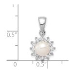 Sterling Silver Rhodium Plated FW Cultured Pearl & CZ Pendant - Image 3