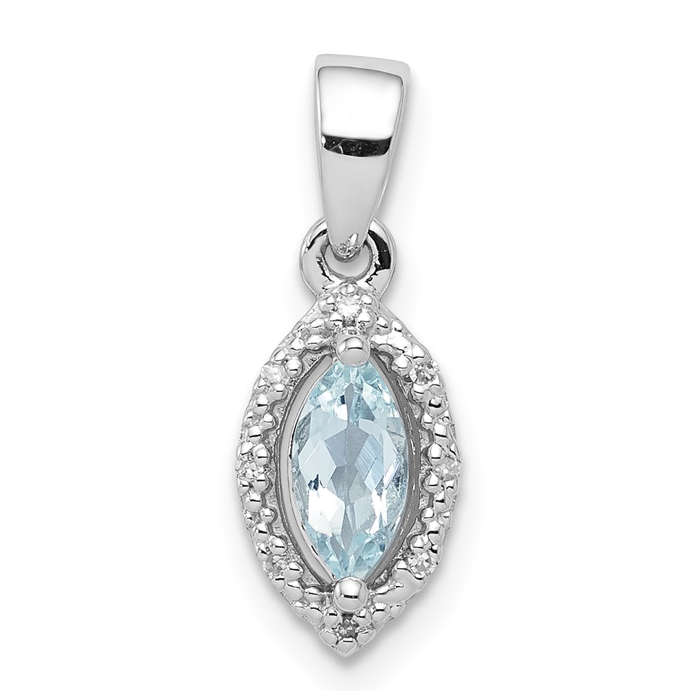 QP2977AQ.jpg Sterling Silver Rhodium-plated Diamond and Aquamarine Pendant - Image 1