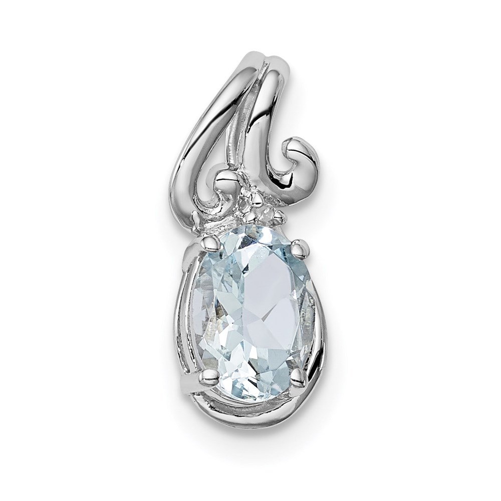 QP2978AQ.jpg Sterling Silver Rhodium Plated Dia. & Aquamarine Oval Pendant - Image 1