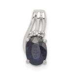 Sterling Silver Rhodium Plated Diamond & Sapphire Oval Pendant