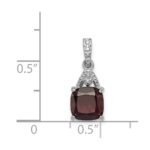 Sterling Silver Rhodium Plated Diamond Garnet Cushion Pendant - Image 3