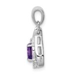 Sterling Silver Rhodium Plated Diamond and Amethyst Oval Pendant - Image 2