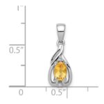 Sterling Silver Rhodium Plated Diamond & Citrine Oval Pendant - Image 3