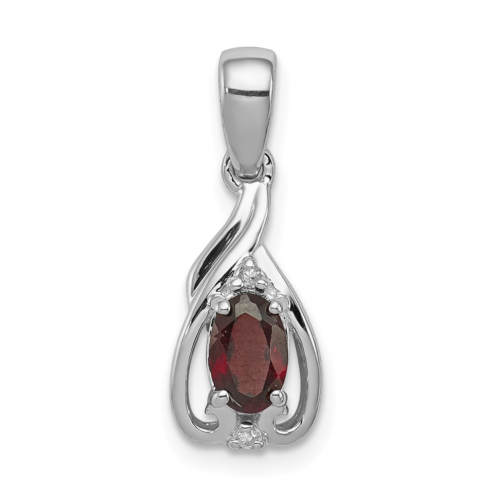 QP2982GA.jpg Sterling Silver Rhodium Plated Diamond & Garnet Oval Pendant - Image 1