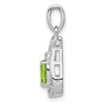 Sterling Silver Rhodium Plated Diamond and Peridot Oval Pendant - Image 2