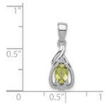 Sterling Silver Rhodium Plated Diamond and Peridot Oval Pendant - Image 3