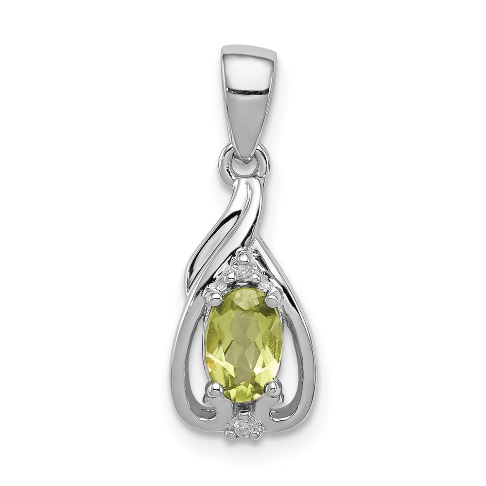QP2982PE.jpg Sterling Silver Rhodium Plated Diamond and Peridot Oval Pendant - Image 1