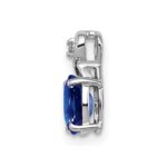 Sterling Silver Rhodium Plated Diamond & Sapphire Oval Pendant - Image 2