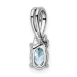Sterling Silver Rhodium Plated Diamond Aquamarine Oval Pendant - Image 4