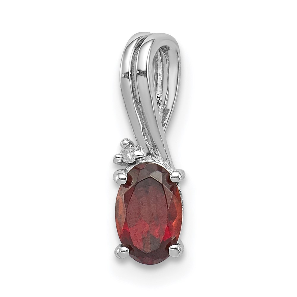 QP2985GA.jpg Sterling Silver Rhodium Plated Diamond Garnet Oval Pendant - Image 1