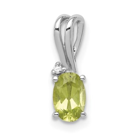 Sterling Silver Rhodium Plated Diamond and Peridot Oval Pendant