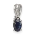 Sterling Silver Rhodium Plated Diamond and Sapphire Oval Pendant