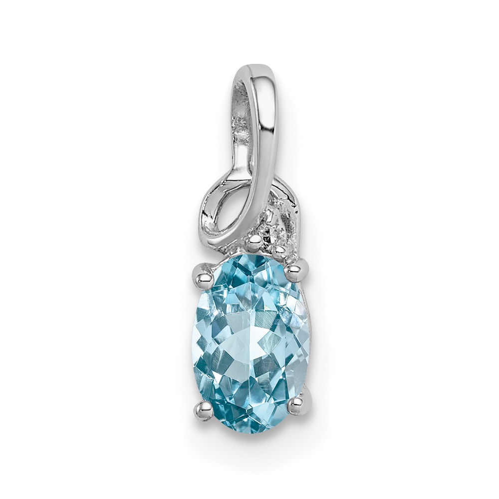 QP2986BT.jpg Sterling Silver Rhodium Plated Diamond & Sky Blue Topaz Oval Pendant - Image 1