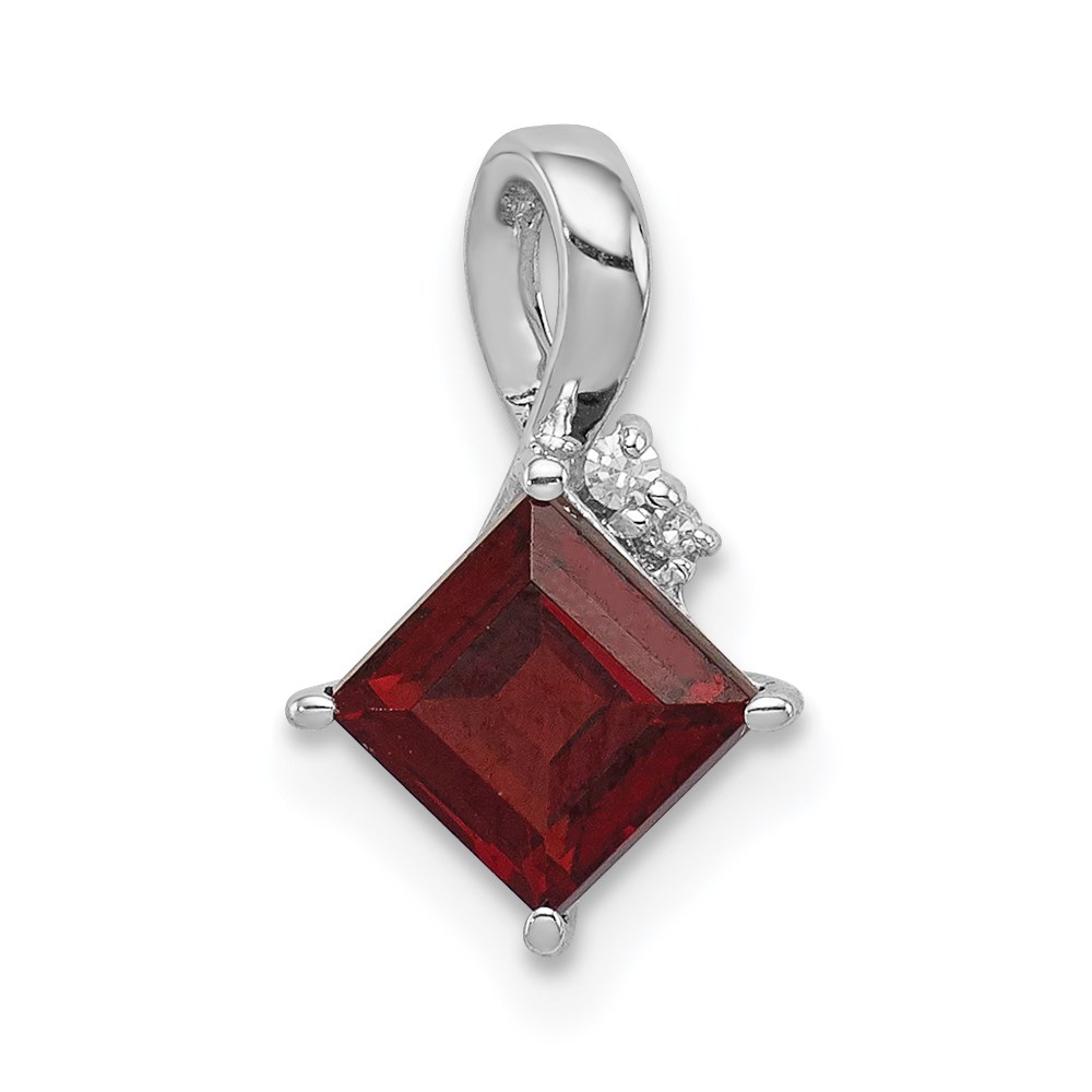 QP2990GA.jpg Sterling Silver Rhodium Plated Diamond & Garnet Square Pendant - Image 1