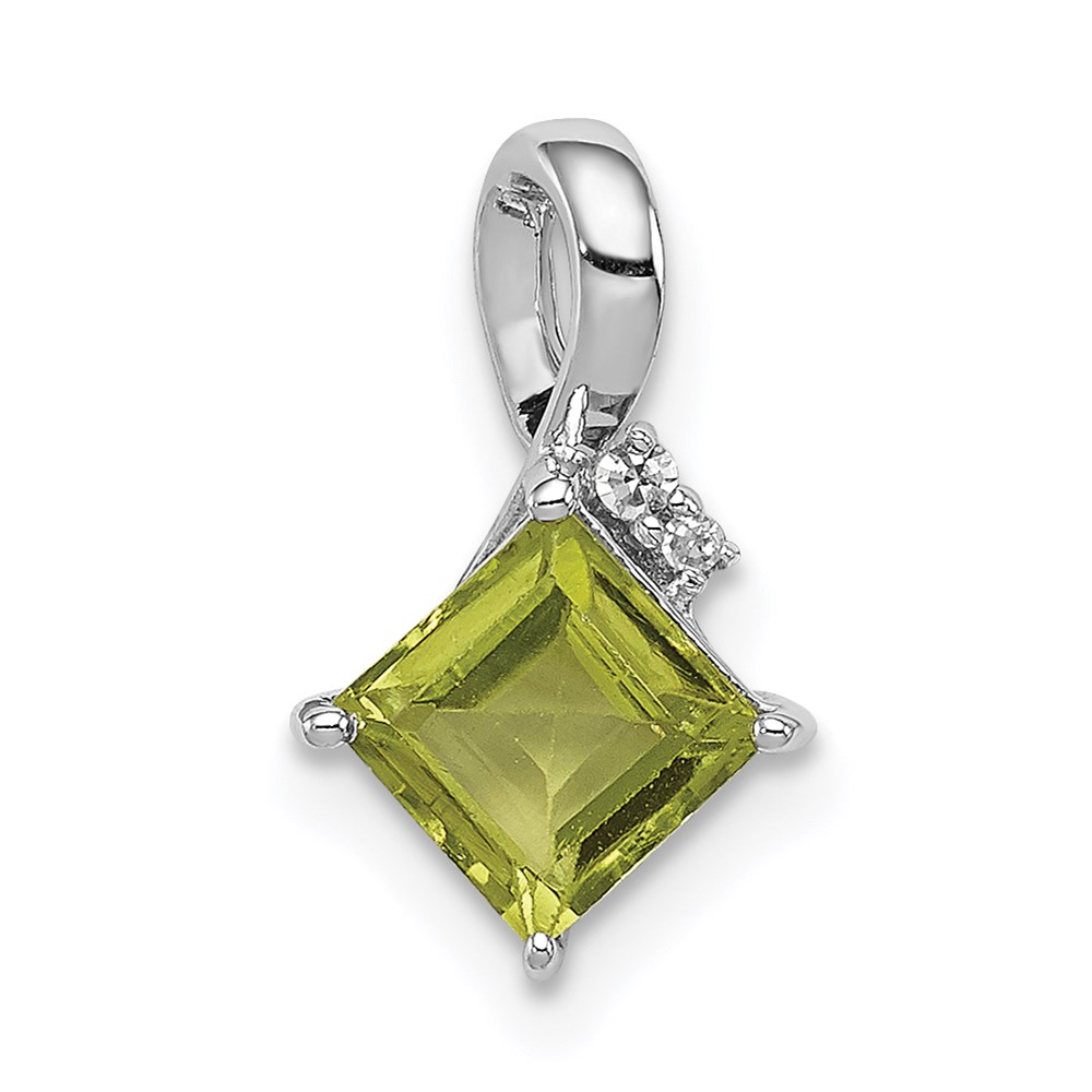 QP2990PE.jpg Sterling Silver Rhodium Plated Diamond and Peridot Square Pendant - Image 1