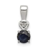 Sterling Silver Rhodium Plated Diamond & Sapphire Round Pendant