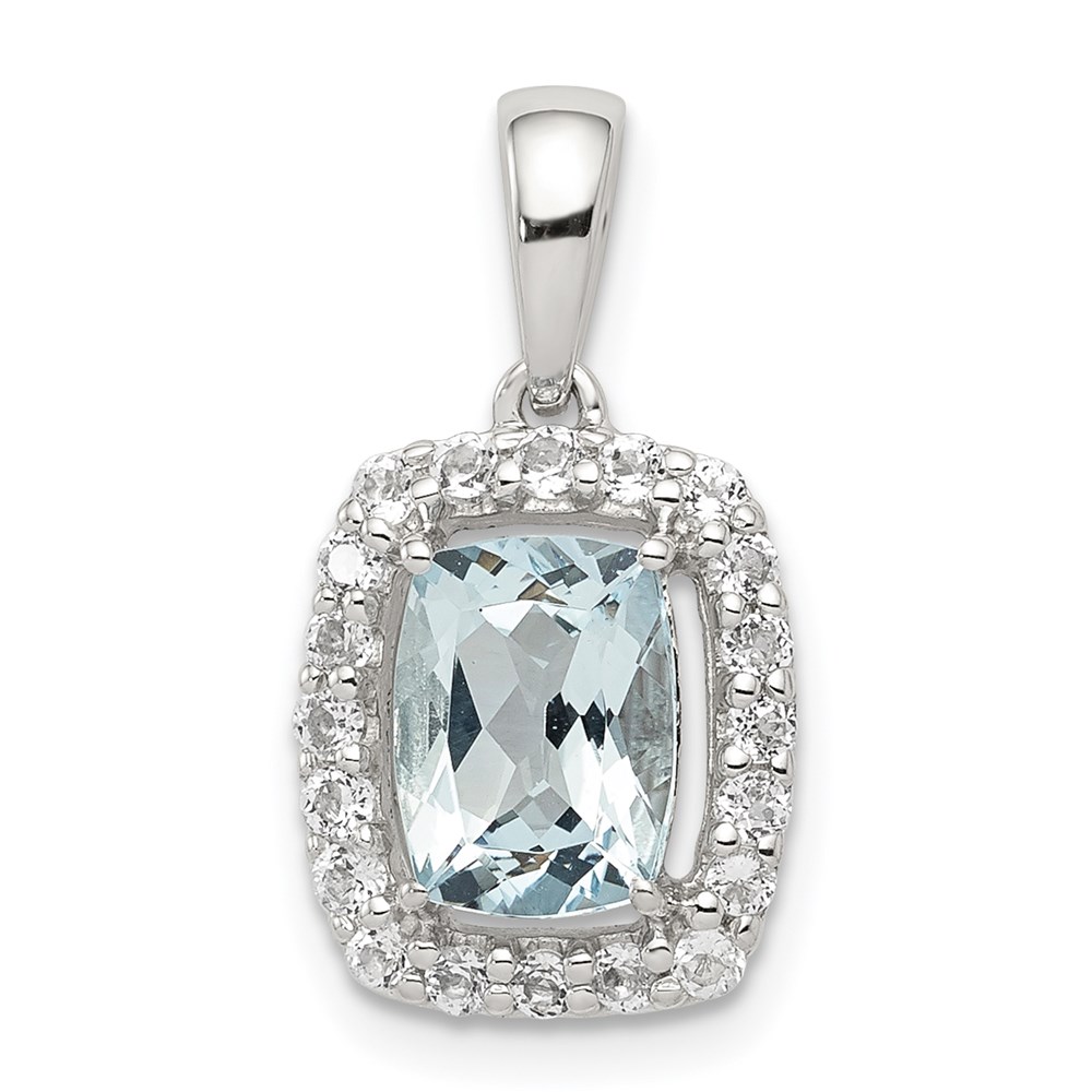 QP2994AQ.jpg Sterling Silver Rhodium Plated White Topaz & Aquamarine Pendant - Image 1