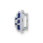 Sterling Silver Rhodium Plated Sapphire Square Pendant Slide - Image 2