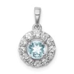 Sterling Silver Rhodium Plated White Topaz & Aquamarine Pendant
