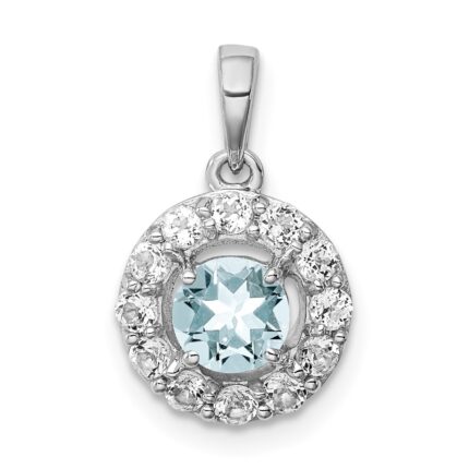 Sterling Silver Rhodium Plated White Topaz & Aquamarine Pendant