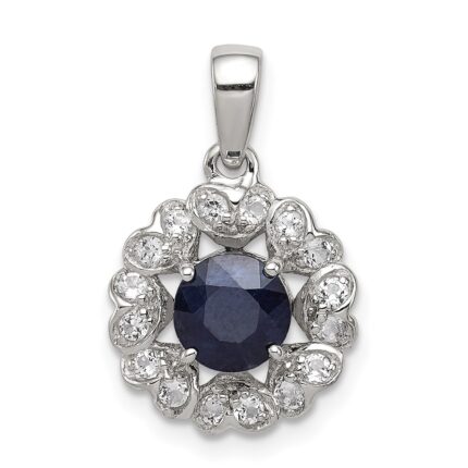 Sterling Silver Rhodium Plated White Topaz & Sapphire Pendant