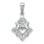 Sterling Silver Rhodium Plated Diamond & Aquamarine Pendant - Image 3