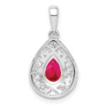 Sterling Silver Rhodium Plated Ruby Teardrop Pendant - Image 4