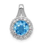 Sterling Silver Rhodium White Topaz & Lght Sw. Blue Topaz Circle Pendant