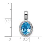Sterling Silver Rhodium-plated with Light Swiss Blue Topaz Oval Pendant - Image 3