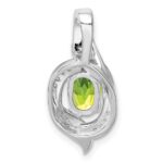 Sterling Silver Rhodium-plated Diamond and Peridot Oval Pendant - Image 4