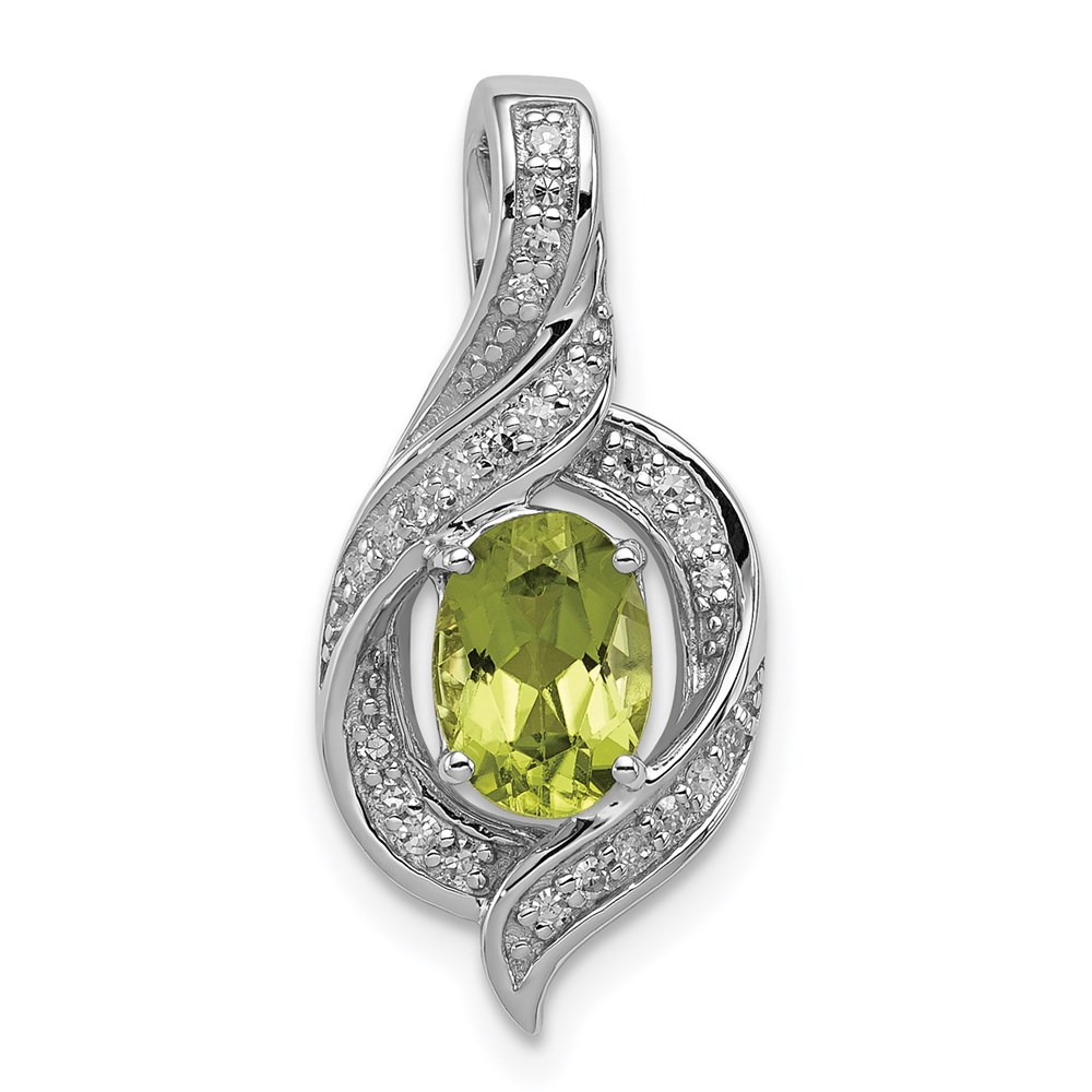 QP3052PE.jpg Sterling Silver Rhodium-plated Diamond and Peridot Oval Pendant - Image 1