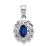 Sterling Silver Rhodium Plated Diamond & Sapphire Oval Pendant