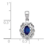 Sterling Silver Rhodium Plated Diamond & Sapphire Oval Pendant - Image 3