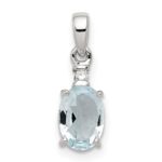 Sterling Silver Rhodium Plated Diamond Aquamarine Oval Pendant
