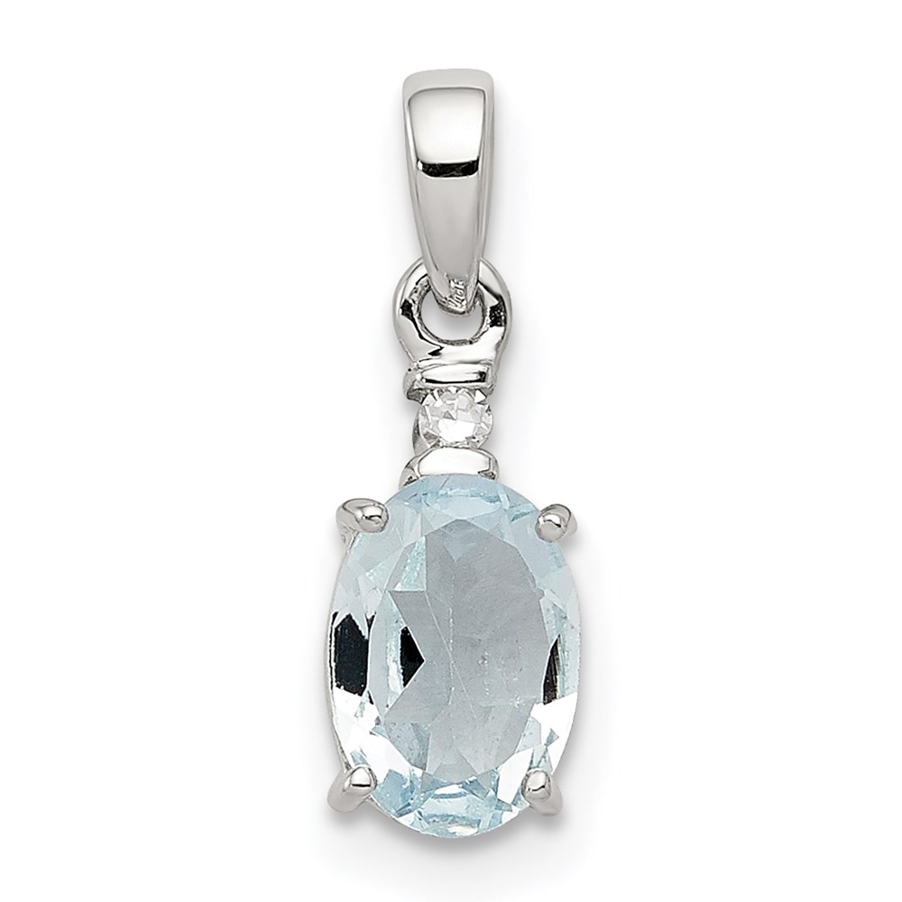 QP3054AQ.jpg Sterling Silver Rhodium Plated Diamond Aquamarine Oval Pendant - Image 1