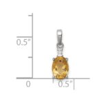 Sterling Silver Rhodium Plated Diamond & Citrine Oval Pendant - Image 4