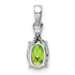 Sterling Silver Rhodium Plated Diamond and Peridot Oval Pendant - Image 4