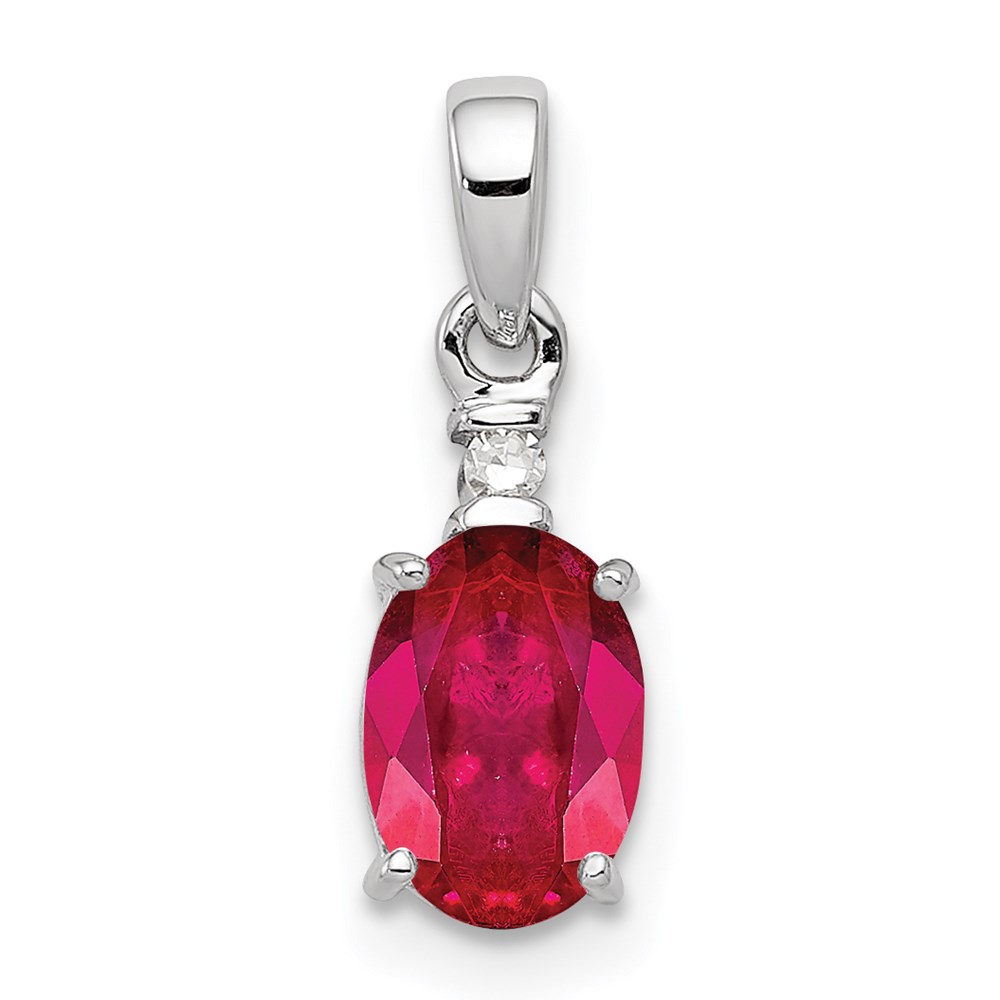 QP3054R.jpg Sterling Silver Rhodium Plated Diamond & Ruby Oval Pendant - Image 1