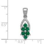 Sterling Silver Rhodium-plated Diamond & Emerald Pendant - Image 3