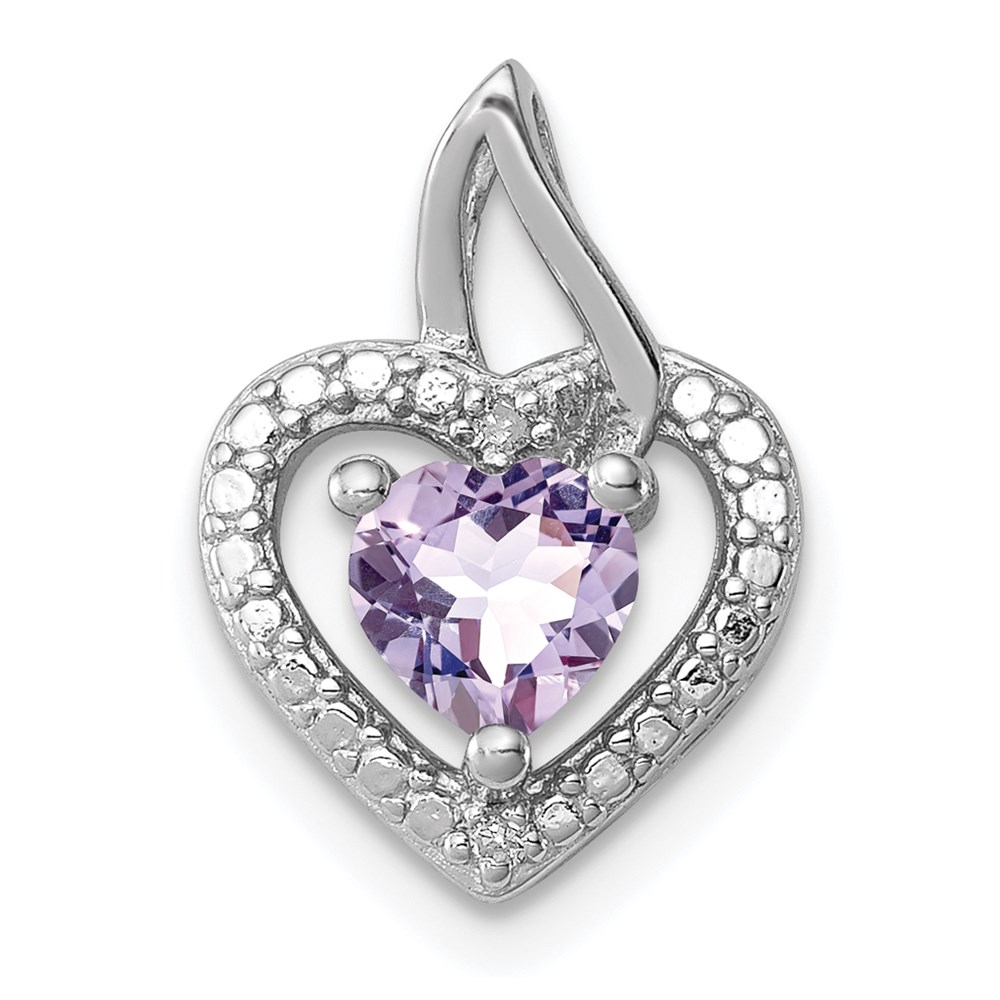 QP3127PQ.jpg Sterling Silver Rhodium-plated Pink Quartz and Diamond Pendant - Image 1