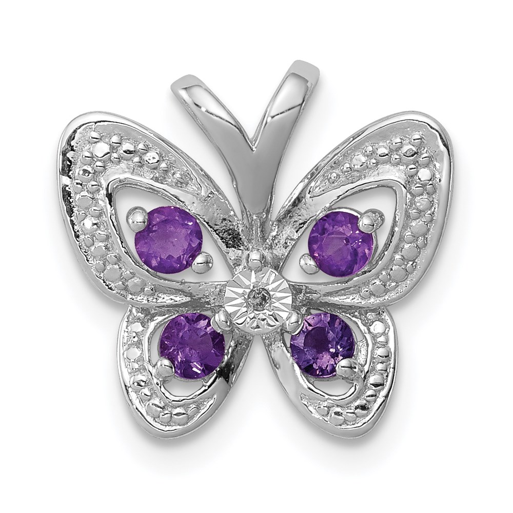 QP3142AM.jpg Sterling Silver Rhodium-plated Amethyst & Diamond Pendant - Image 1