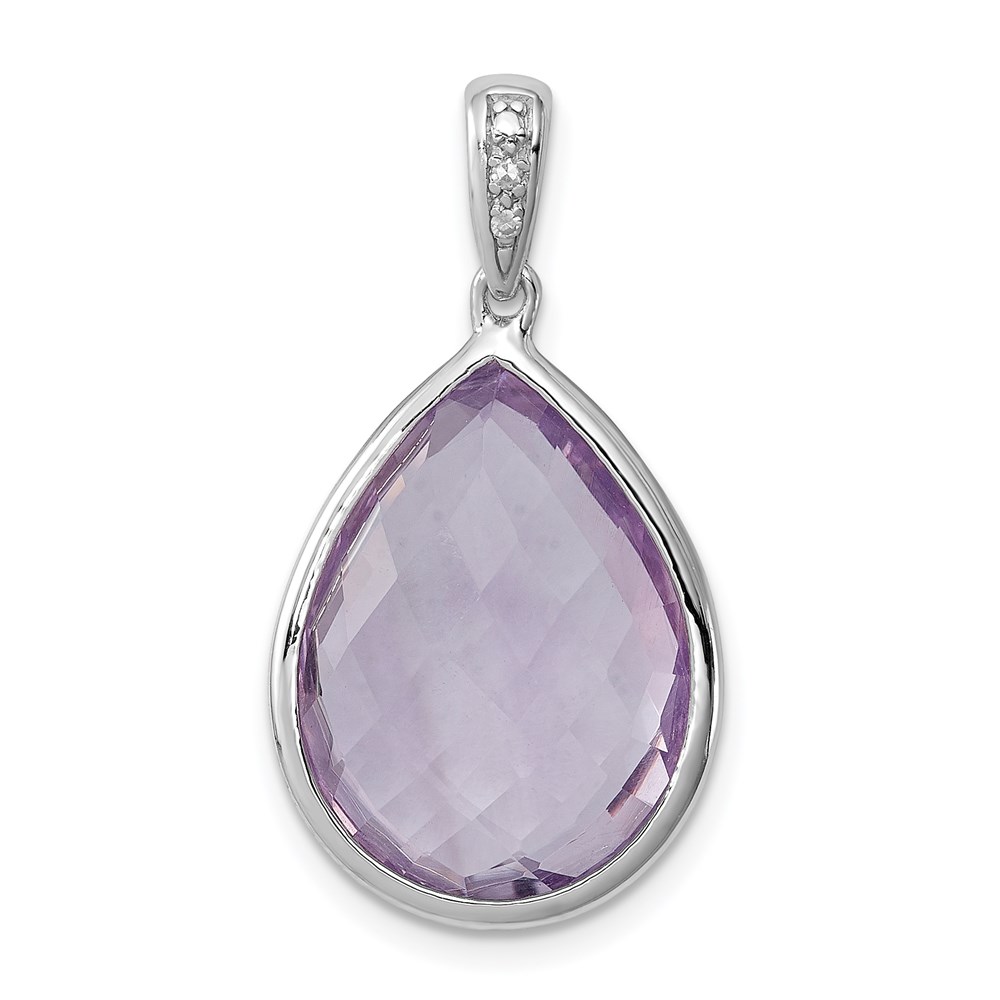 QP3168PQ.jpg Sterling Silver Rhodium Plated Diamond and Rose de France Pendant - Image 1