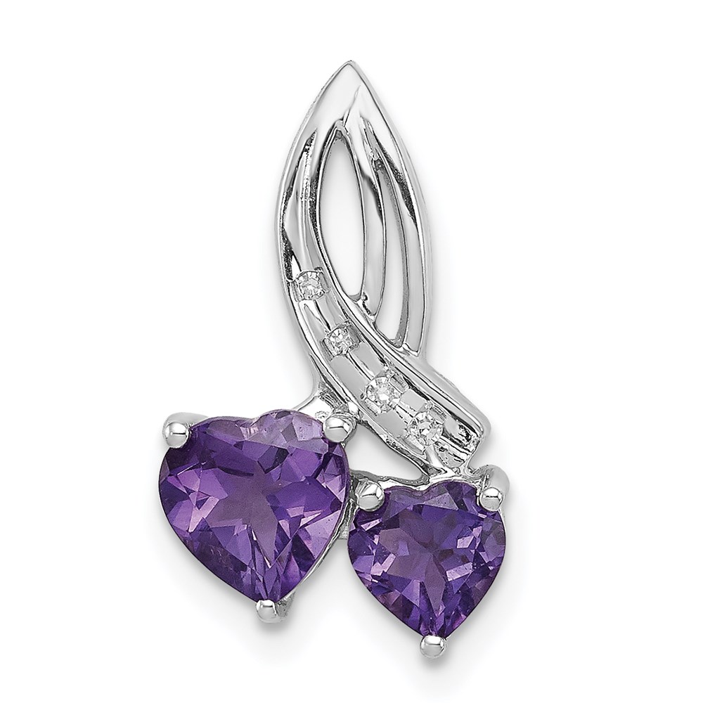 QP3172AM.jpg Sterling Silver RH Plated Diamond and Amethyst Double Heart Chain Slide - Image 1