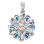 Sterling Silver Rhodium Plated Dia. and London BT Flower Pendant - Image 4