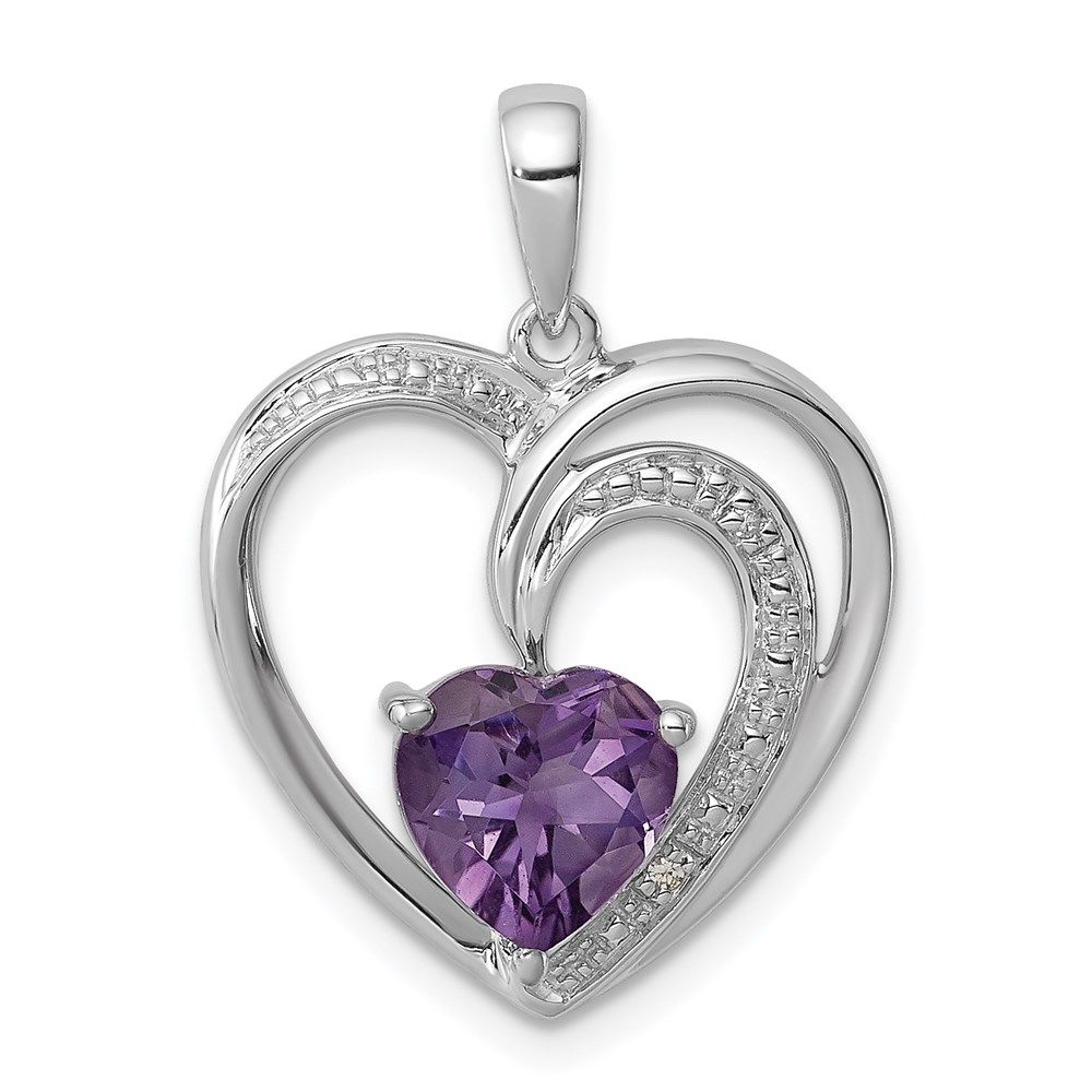 QP3184AM.jpg Sterling Silver Rhodium Plated Diamond and Amethyst Heart Pendant - Image 1