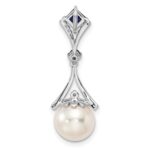Sterling Silver Rhod Plated Dia. Created Sapphire FW Cultured Pearl Pendant - Image 4